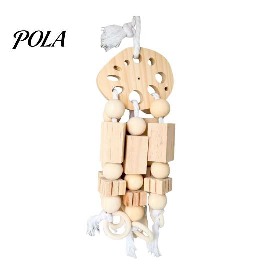 Parrot Gnawing Accessory Wooden Blocks Toy, Bird Chew Toy with Beads Pinecones, Safe Pine Cone Beak Grinding Cage for Macaws African Greys Large