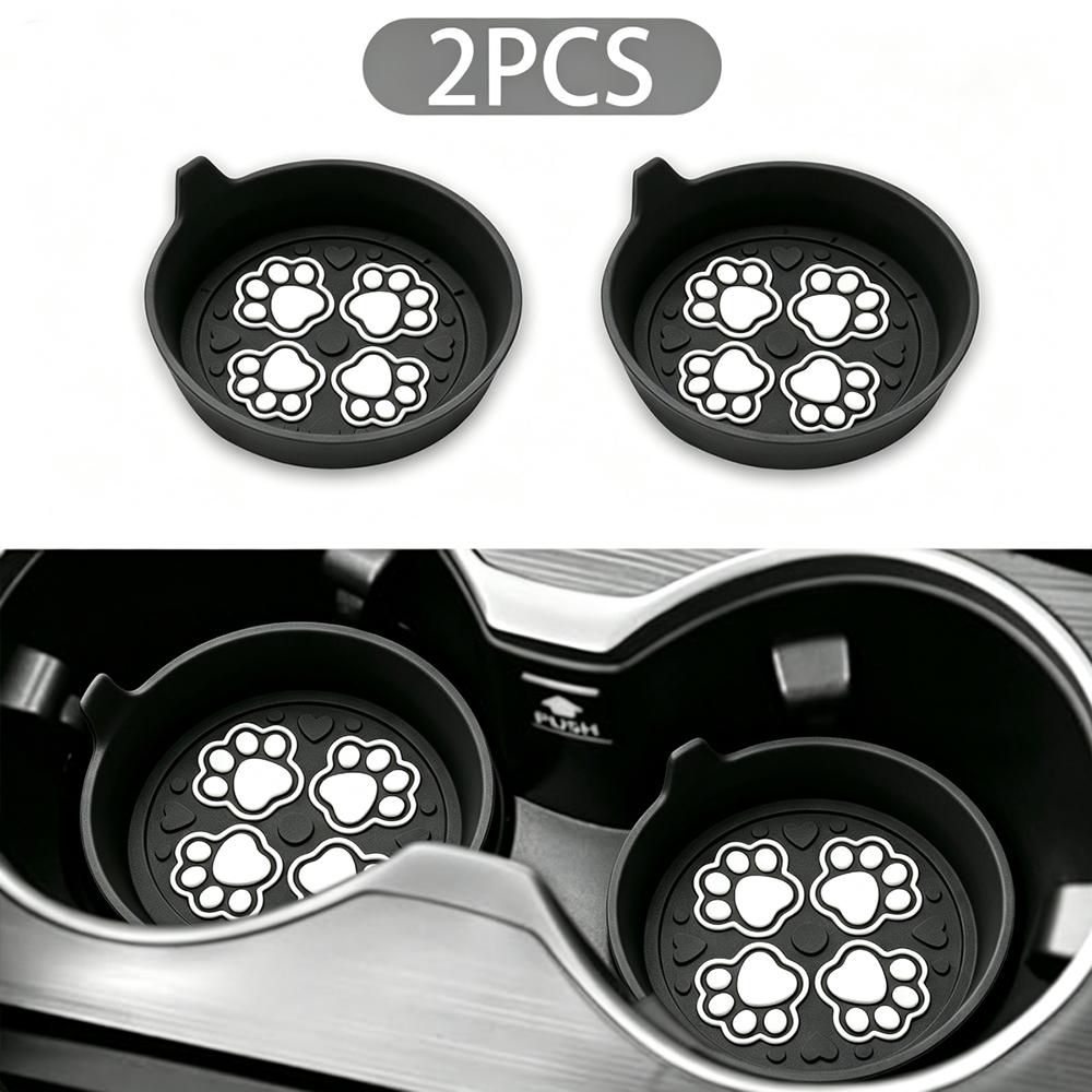 2/8PCS Cat Paw Print Pattern Car Cup Holder, Cup Mat, Car Water Cup Mat, Silicone Anti Slip Bottle Mat, General Motors Interior