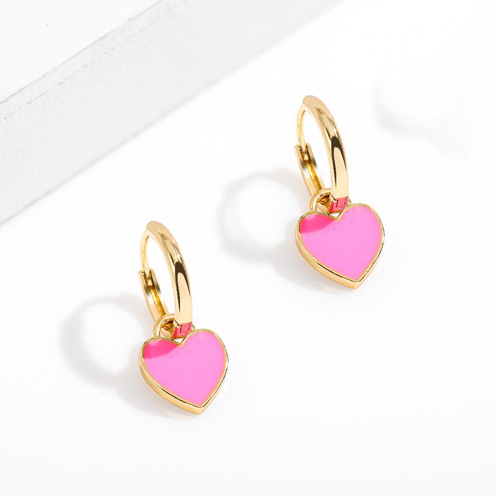 New Fashion Circle Ear Huggie Small Hoop Earrings for Women Cute Candy Color Enamel Round Heart Earrings Party Zircon