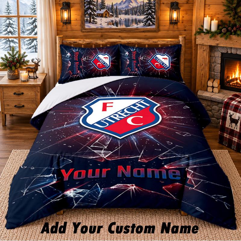 FC Utrecht Pattern Bedding 3Pcs Set Custom Name, Bed Sheet And Pillowcases For Home Bedroom