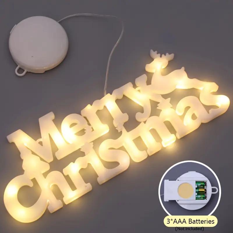 LED 3D Merry Christmas Letter Marquee Light Standing Tabletop Sign Festive Holiday Party Home Decoration Ornament Decor