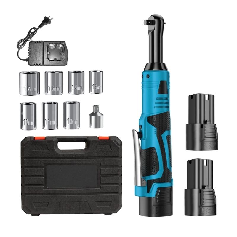 High Torques 90 Degree Pivots Ratchet Wrench Variable Speed Control Rechargeable Battery Comfortable Grip for Mechanical Tasks
