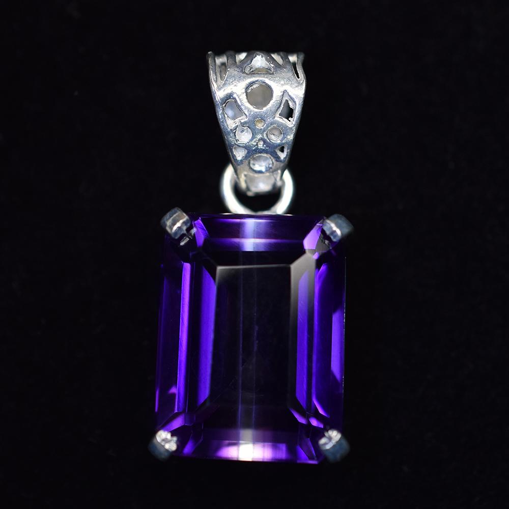 NATURAL Purple Amethyst 31 Ct CERTIFIED Emerald 925 Starling Silver Gems Pendant MY.PD-30-NS