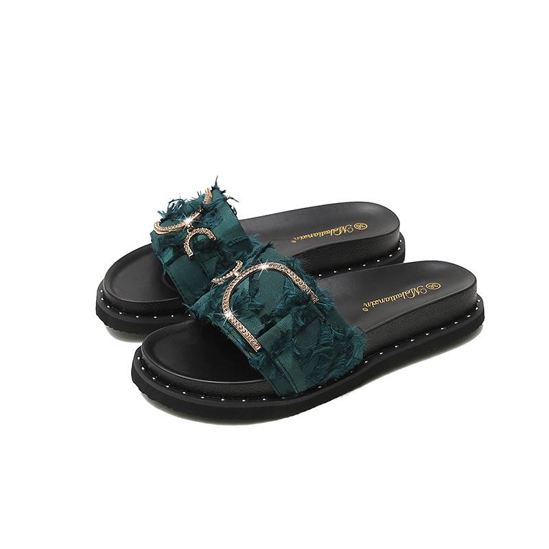 

Крутые шлепанцы на толстой подошве женские лето 2025 новинка корейская версия универсальная модная уличная обувь полные ноги большой размер 41-43 пляжная обувь женская 31 темно-зеленого