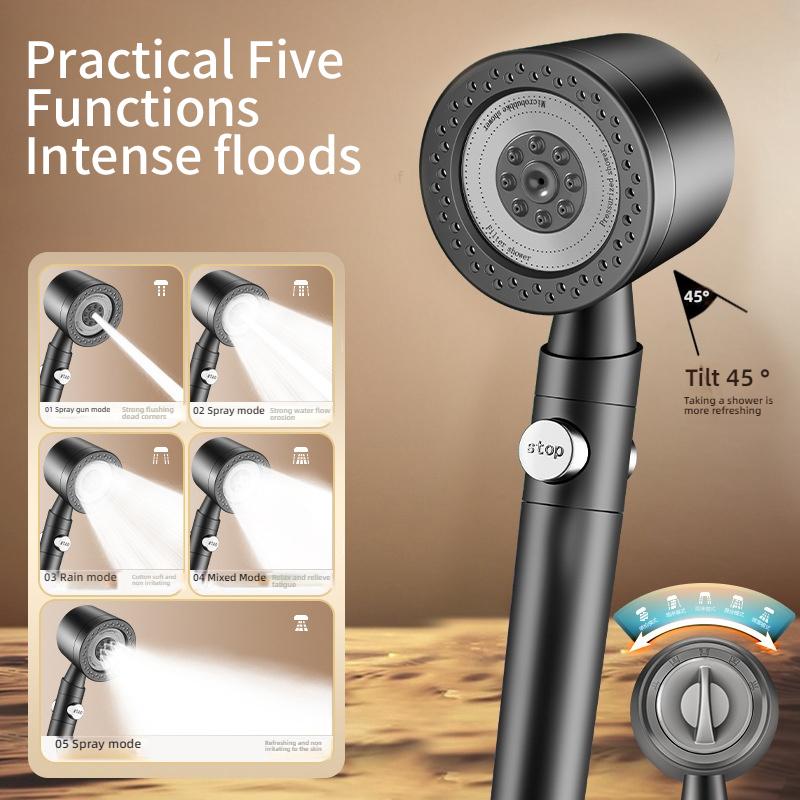 New 5 Modes High Pressure Filter Shower Head Water Saving With Stop Button Handheld Shower Head Bathroom Accessorie
