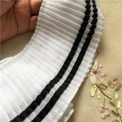Brede 8,5CM College Stijl Wit Zwart Elastisch Geplooide Chiffon Naaien Tule Kant Lint Randafwerking Voor Jurk Stof DIY Benodigdheden