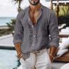 Men's Solid-Colour Cotton-Linen Blend Shirt Casual Style Long-Sleeved Business Casual Shirt