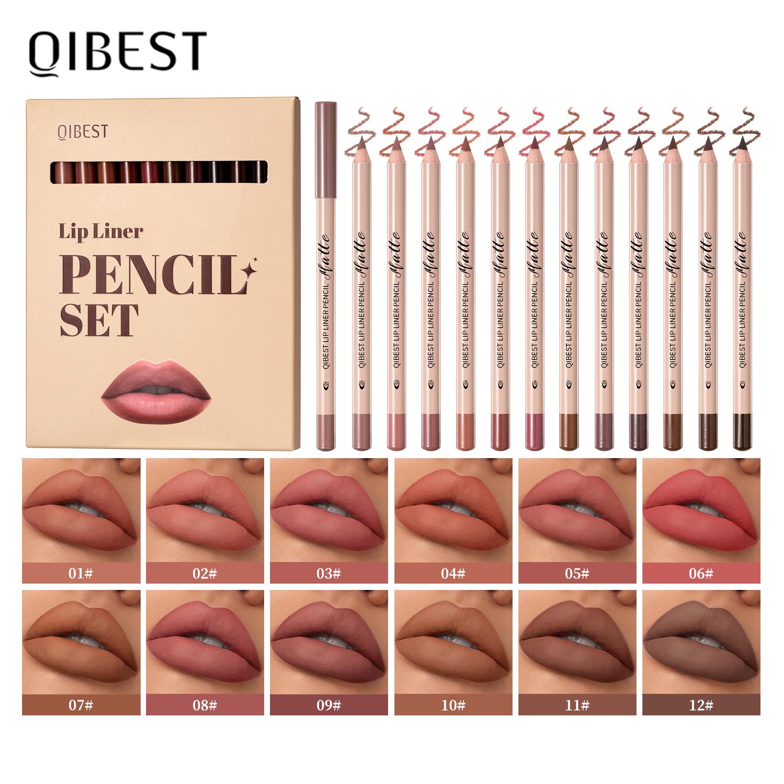 QIBEST 12 Színű Matt Rúzs Szájceruza Toll Smink Szettek Vízálló Tartós Szájceruza Toll Kontúr Rúzs Toll Száj Kozmetikumok beige