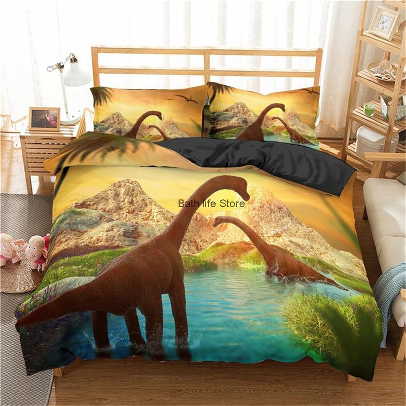 3D Animal Bedding Set Dinosaur Bed Duvet Cover Pillowcase Comfortable Microfiber Single Queen Double Bedclothes with Full Size