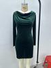 2025 Autumn/Winter Velvet Swing Collar Long Sleeve Party Dress for Women - Stylish and Elegant.