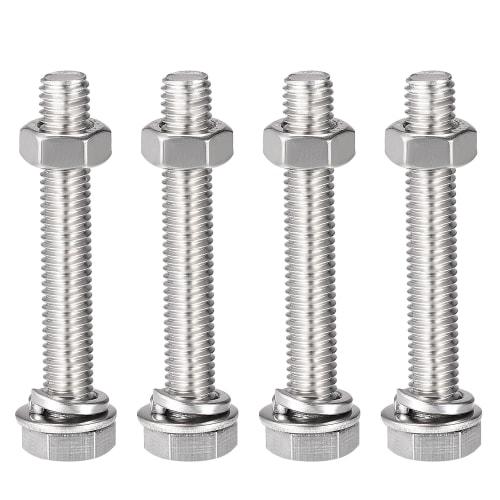 

uxcell Hex Thread Bolts, Nuts, and Flat Lock Washer Kit, M8 x 50mm, 304 Stainless Steel, Fully Threaded Hex Bolts, Set of 4
