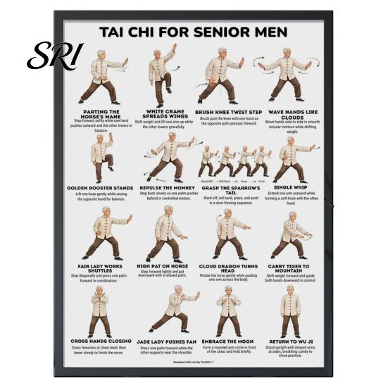 Tai Chi Chair Exercise Poster Workout Unframed Routine Clear Visual Instructions Low Impact Guide Seated Chart for Seniors Beginners Gentle