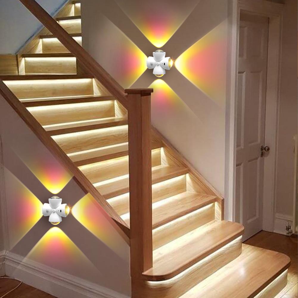 USB Smart Motion Sensor Novelty Lamp 4 Side Lighting 3 Modes Wall-Mounted Atmosphere Lamp for Bedroom Halloween Christmas Decor