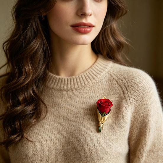 Yousheng Brooch Retro Kettle Shape Wedding Three-dimensional Brooch with Imitation Golden Metal Texture Real Flower Insert Coat Scarf Hair Bag