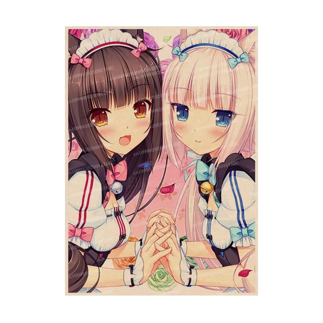 Nekopara Neko Para Шоколад Ваниль Аниме Классическое Аниме Постер Белая Бумага Наклейка DIY Комната Бар Кафе Эстетическое Искусство Настенная Живопись 74x94cm(29x37in)