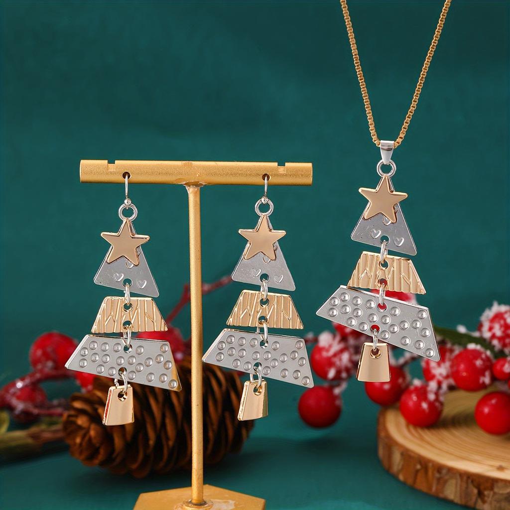 Christmas Tree Long Drop Earrings for Women Hollow Xmas Tree Star Dangle Earring Party Punk Cool Jewelry
