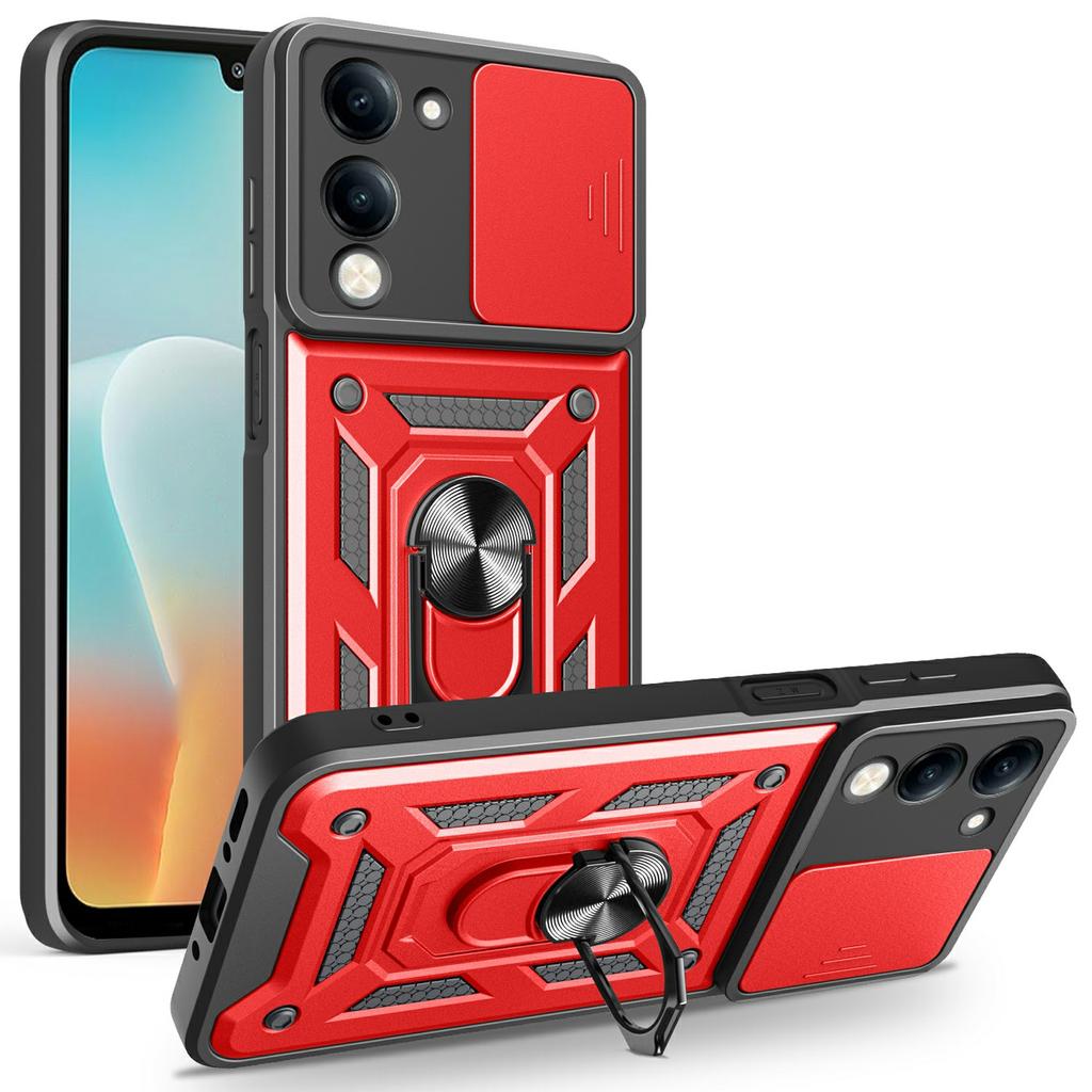 For vivo Y29s 5G/Y04 4G Case with Slide Camera Lid PC+TPU Kickstand Phone Cover