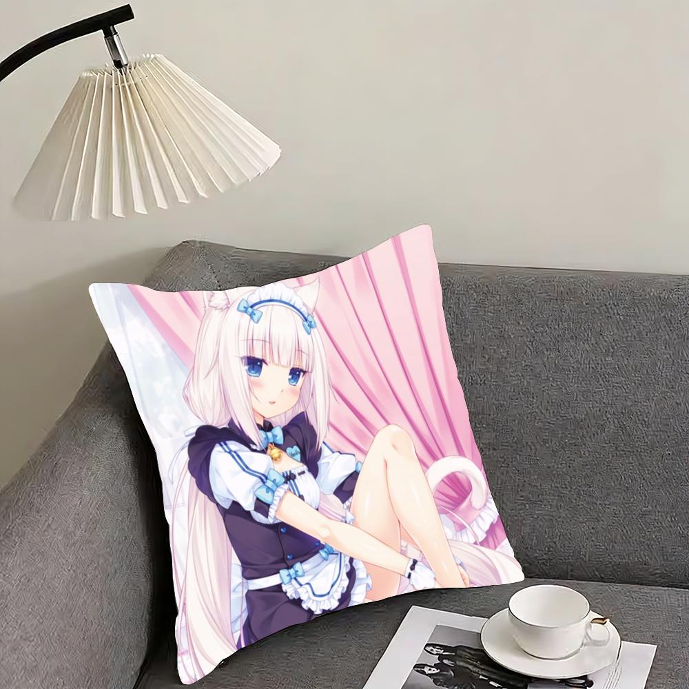 Chocola Nekopara Anime Cushion Cover Reversible Plush Pillow Cover – For car, sofa, bedroom, perfect as a gift.
