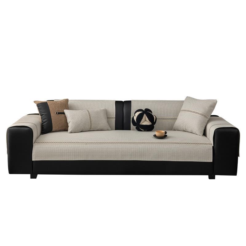 New Linen Solid Color Sofa Cushion Four Seasons Universal Light Luxury High-Grade Straight Non-Slip Seat Cushion Cover Cover Back Towel