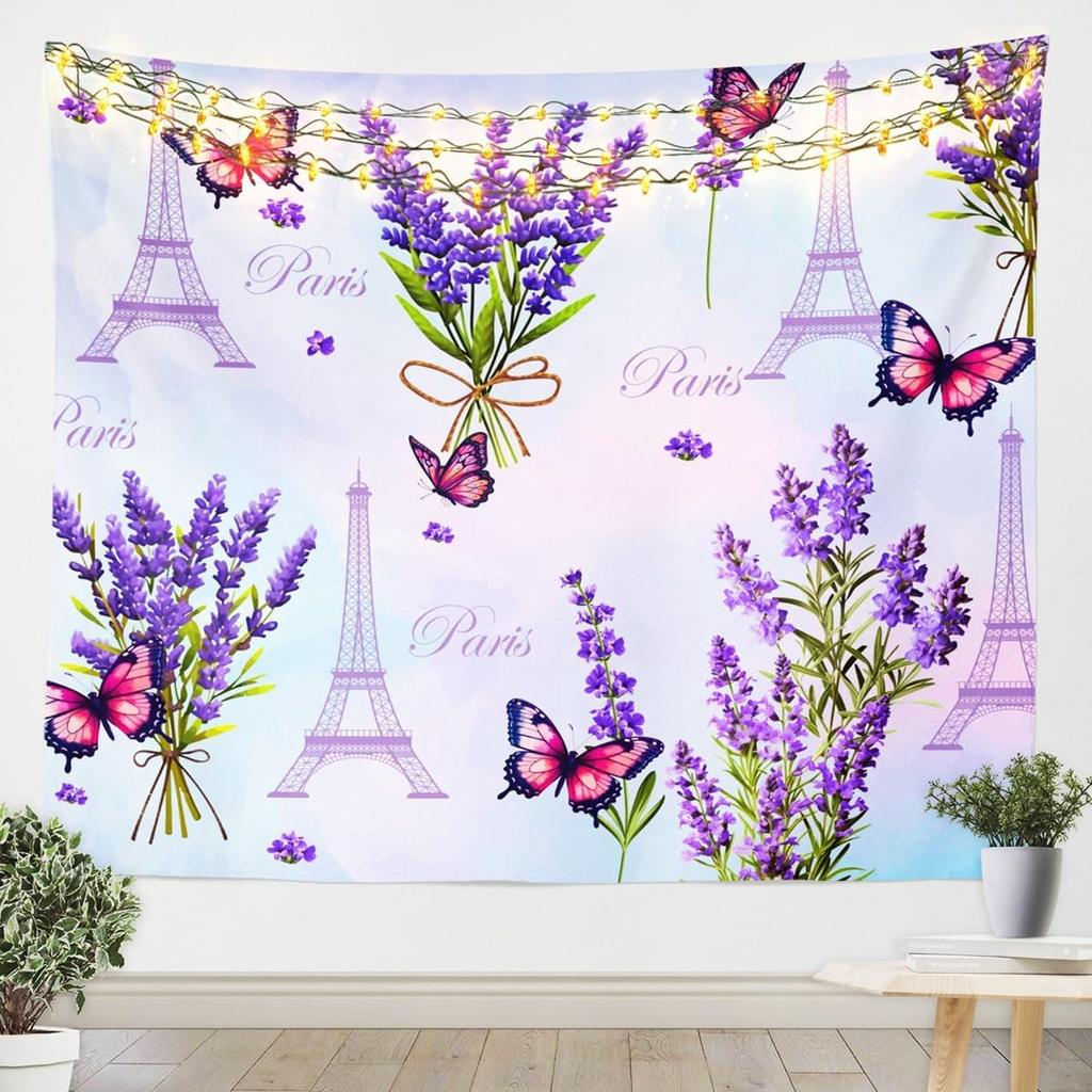 3D Horse Tapestry,Purple Butterfly Lavender Floral Wall Hanging Art For Kids Girls Women Teens Room Decor,Wild Animals Botanical