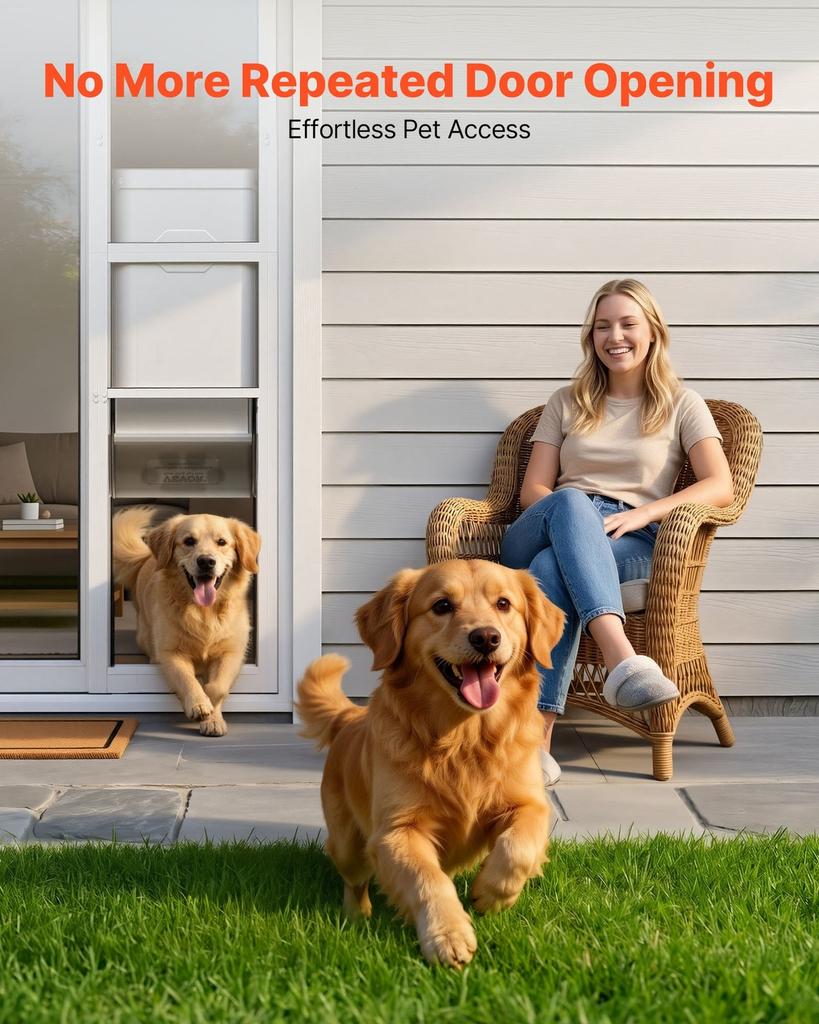 Dog Door for Sliding Glass Door, 1927 Mm To 2049 Mm Adjustable Height, Aluminum Alloy Frame with 3-Layer Flap and Rotating Hinge, for Extra