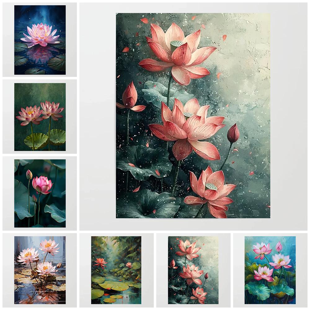 Serenity Lotus Pond Posters Beautiful Lotus Flower Lagical Modern Leaf Prints Canvas Wall Art Pictures Home Living Room Decor