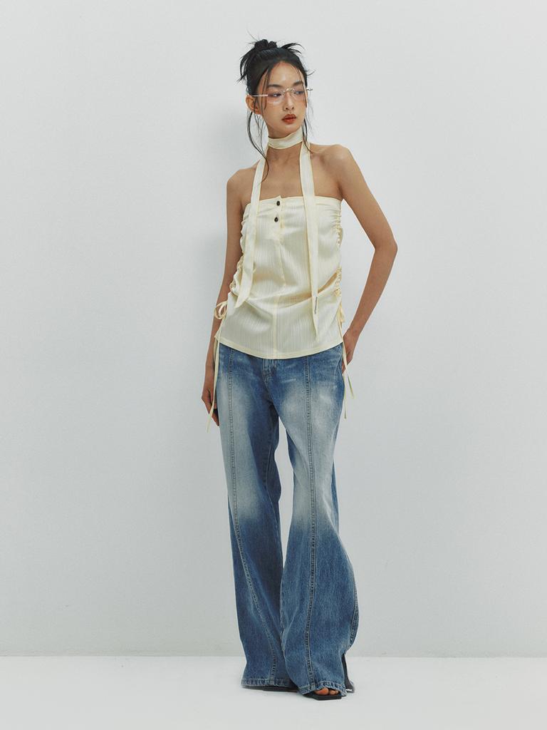 Minderly Shirring Satin Skirt - Lemon