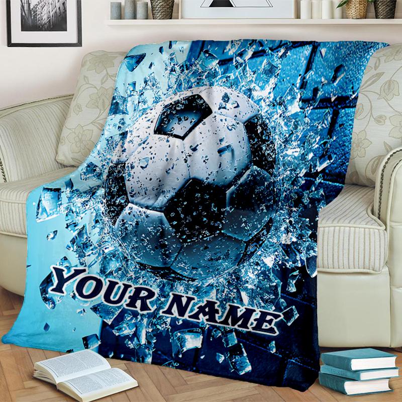 1PC Custom Name Soccer Ball Glass blanket versatile,all-season throw suitable for the living room,bedroom,camping,travel,and gift