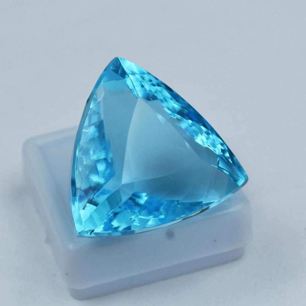 Lab Created Blue Sapphire 65.40 Ct Trillion Cut CERTIFIED Loose Gemstone