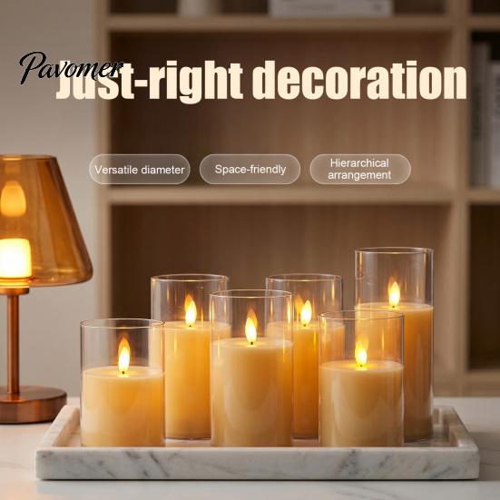 Flickering Led Pillar Candles for Holiday Flameless LED Candles, Battery Operated Acrylic Realistic Wax Lights Christmas Decor Warm Color Light