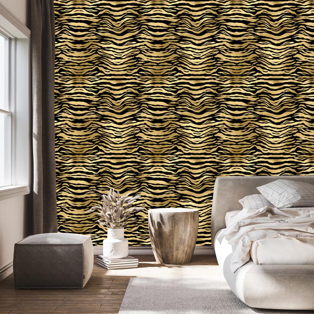 Black and Gold Tropical Pattern Wallpaper Ochre and Gold 50x1000