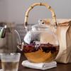 OULOVECO Handmade Heat-Resistant Glass Teapot, Direct Heat, Large Capacity, Bamboo Handle Teapot, Suitable for Fruit Tea, Camellia Tea, and Craft Teas