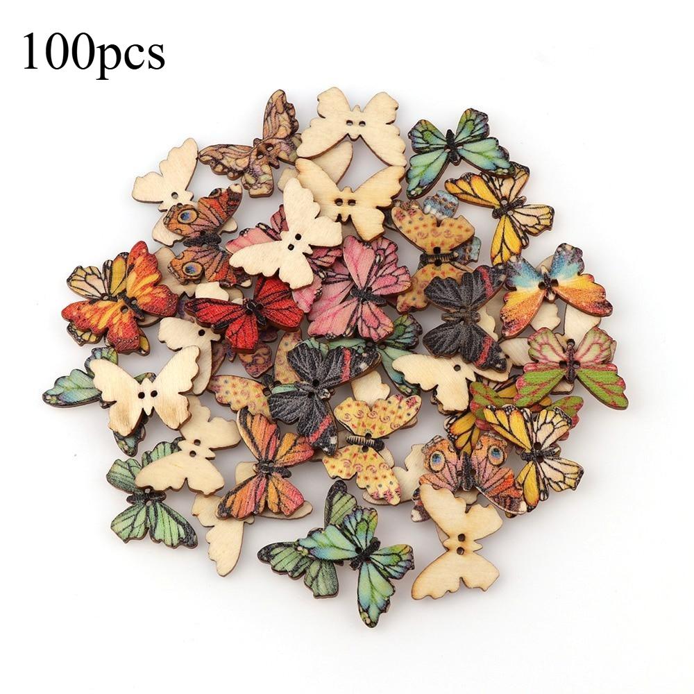 

100pcs 2 Holes Colorful Butterfly Wooden Buttons Fit Sewing And Scrapbooking Sewing Buttons For Craft DIY Mixed 100pcs