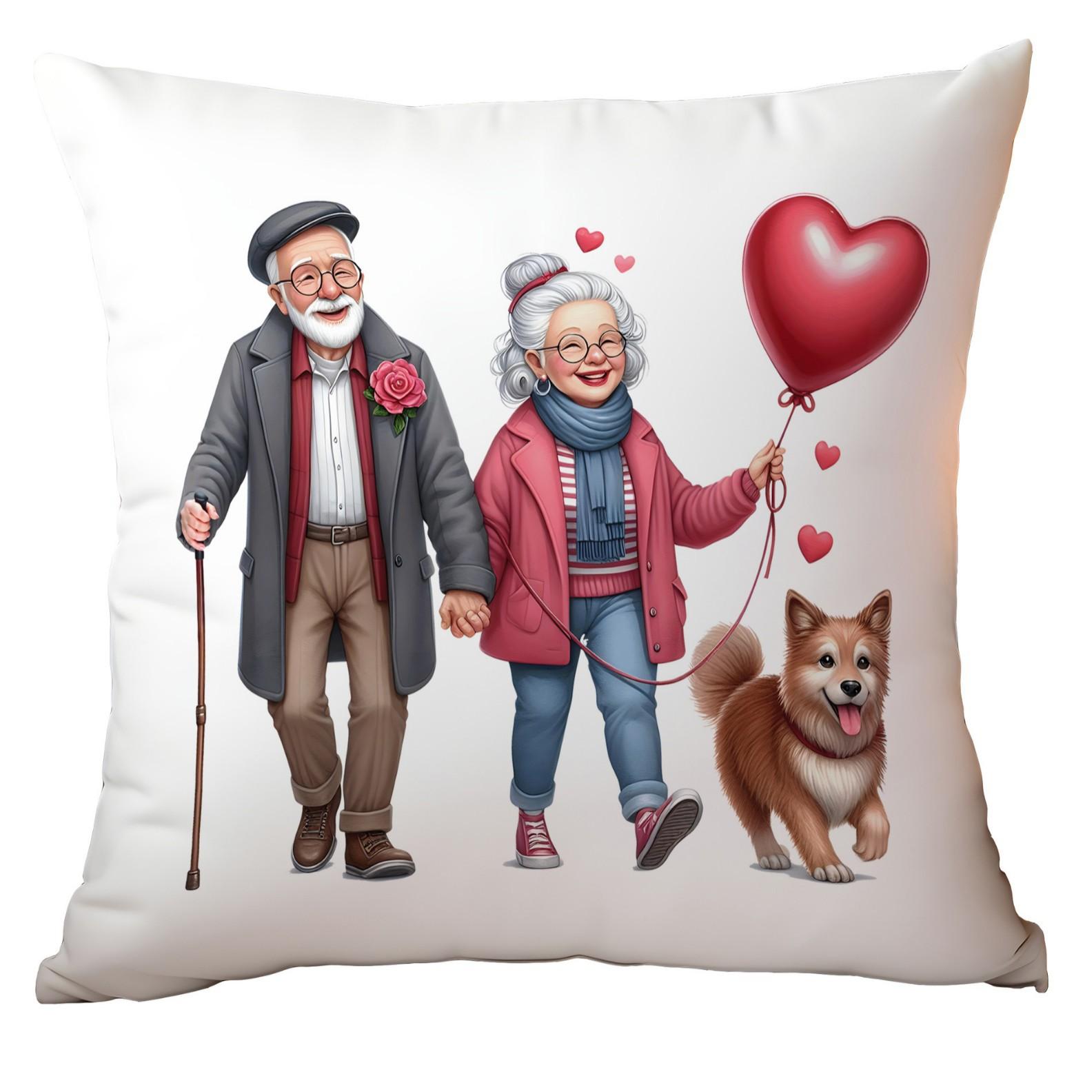 

New Valentine s Day Pillow Cover Fun Watercolor Valentine s Day Old Couple Push Cover Home Cushion Cover 45 * 45Cm