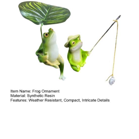 2Pcs/Set Garden Frog Figurine Mini Fishing Frog Statue Sitting Frog Holding Leaf Umbrella Pond Angler Frog Sculpture for Yard Landscape Indoor Outdoor