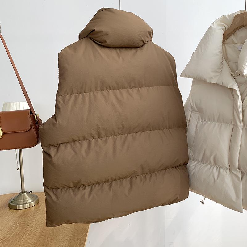 2025 Autumn/Winter Women's Short Stand Collar Down Cotton Vest - Korean Style Sleeveless Outerwear