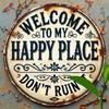 Vintage Style Happy Place Round Metal Sign Wall Art Home Decor Gift