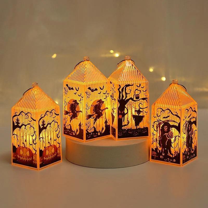 Halloween Pumpkin Castle Decorative Lamp Simulated Flame LED Wind Light Small Hand Lantern for Holiday Bar Halloween Decoration