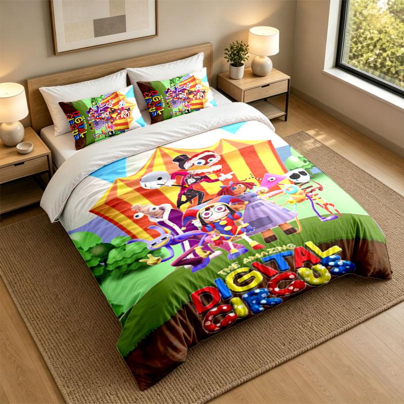 Set Biancheria da Letto 3 Pezzi The Amazing Digital Circus Lenzuolo Morbido e Due Federe Decorazione Camera da Letto Casa