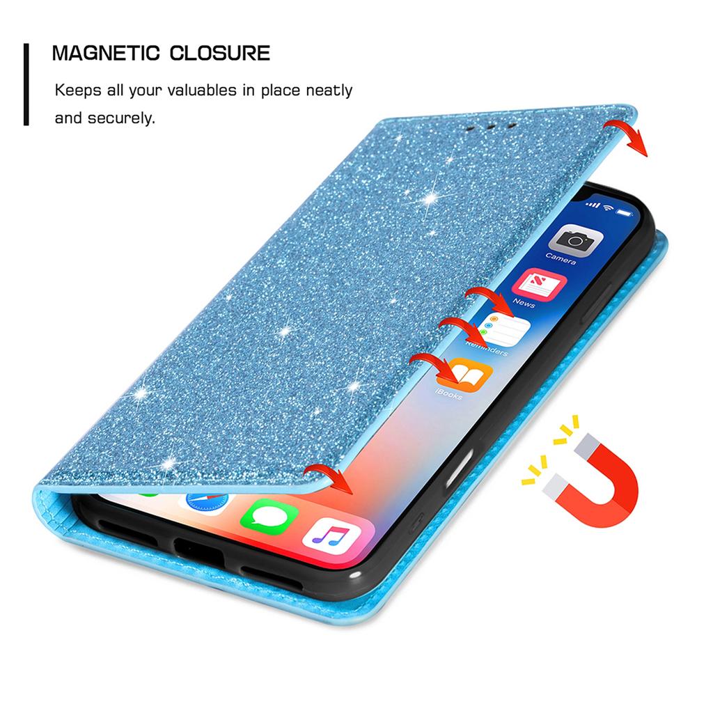 For iPhone 17 Pro Max Case Glittery PU Leather+TPU Card Slot Phone Cover