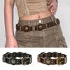 Cowboy Style occidental ceinture jupe en jean Faux cuir ceinture longueur réglable Multi trous conception marron large ceinture