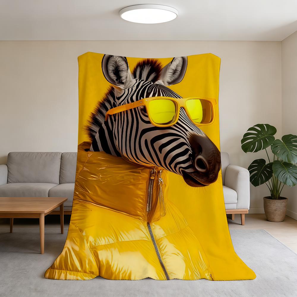 Yellow Down Jacket Zebra Blanket Super Warm Comfortable Plush Throw Blanket Child Home Sofa Bedroom Gift