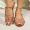 Women's Mesh Mary Jane Flat Shoes Breathable Lightweight Slip On Round Toe Casual Footwear with Adjustable Strap for Daily Wear