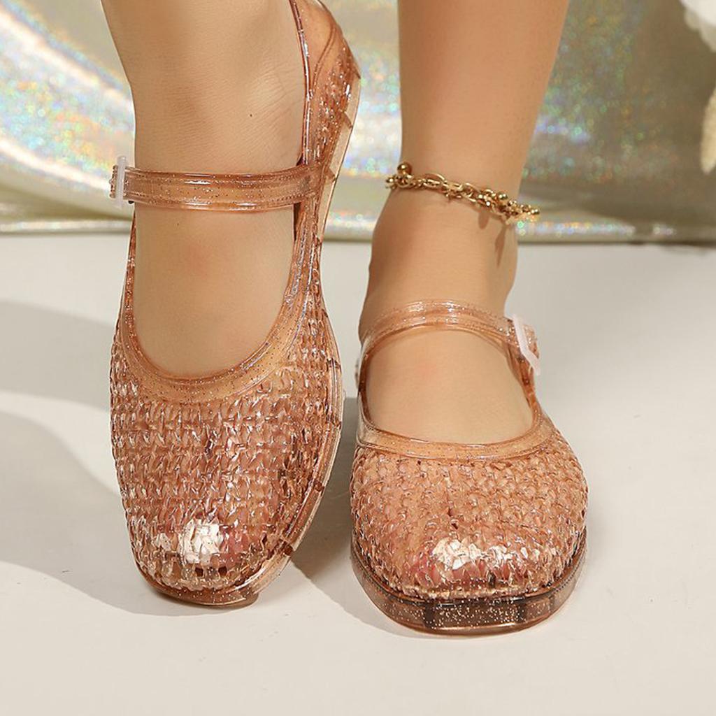 Women's Mesh Mary Jane Flat Shoes Breathable Lightweight Slip On Round Toe Casual Footwear with Adjustable Strap for Daily Wear