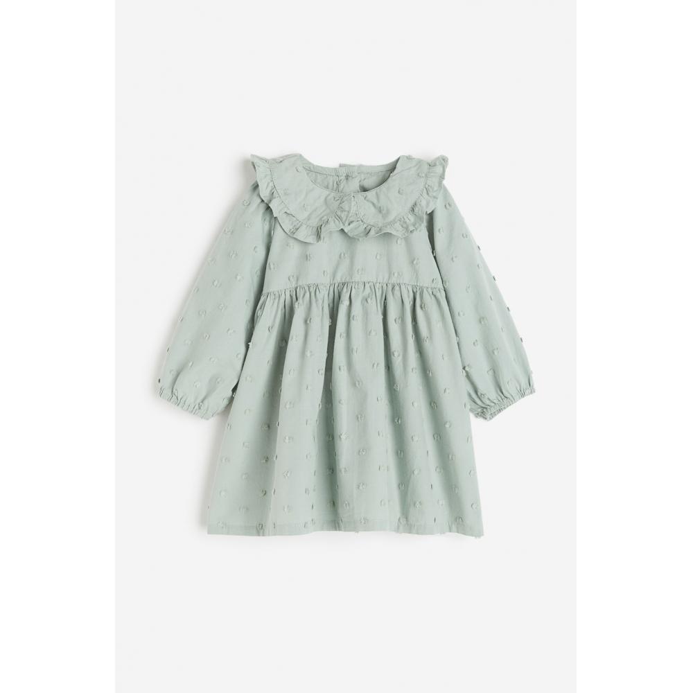 

Хлопковое платье с воротником HM светло-пыльного зеленого цвета