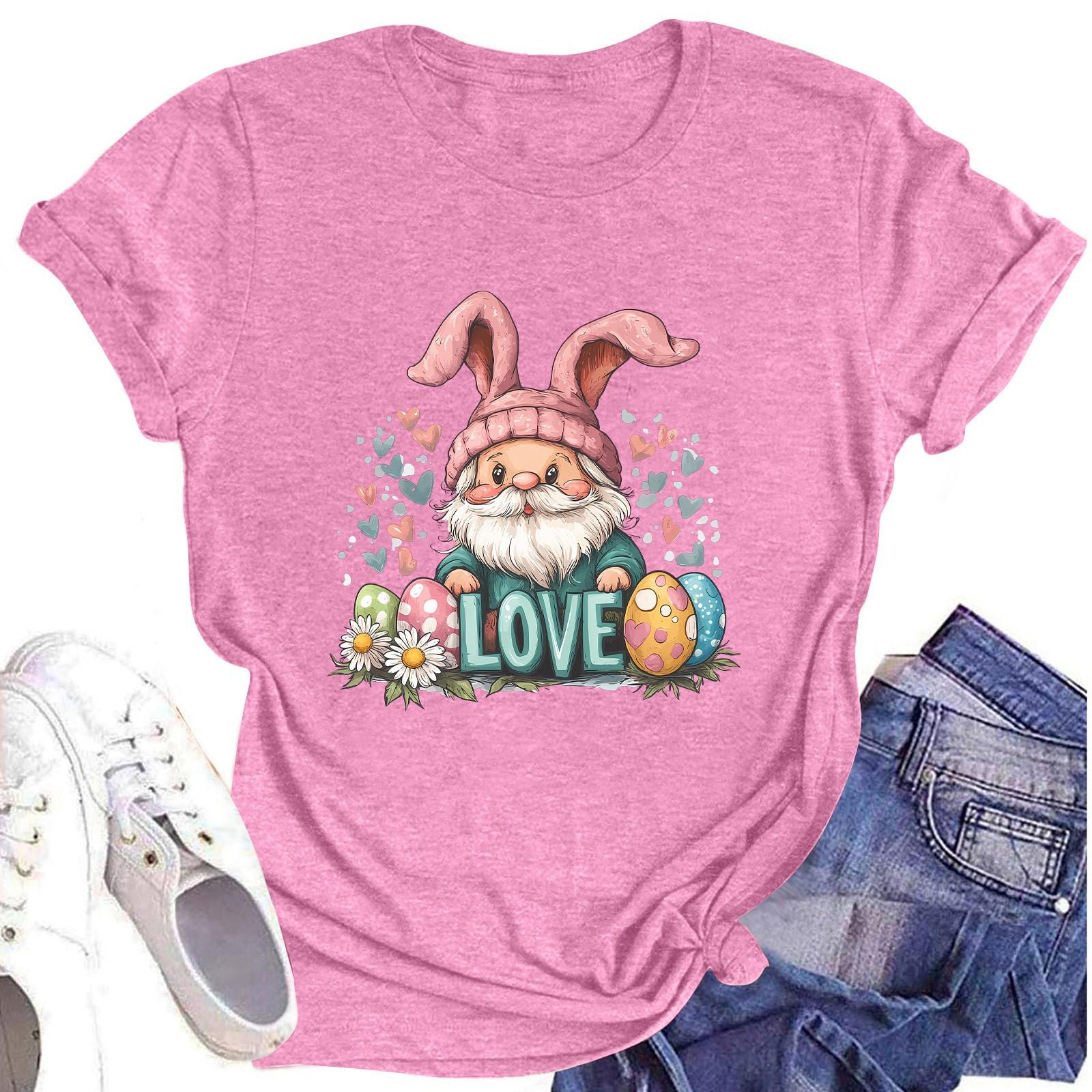 

Женский топ с круглым вырезом, повседневный принт, футболка с короткими рукавами XL розовый