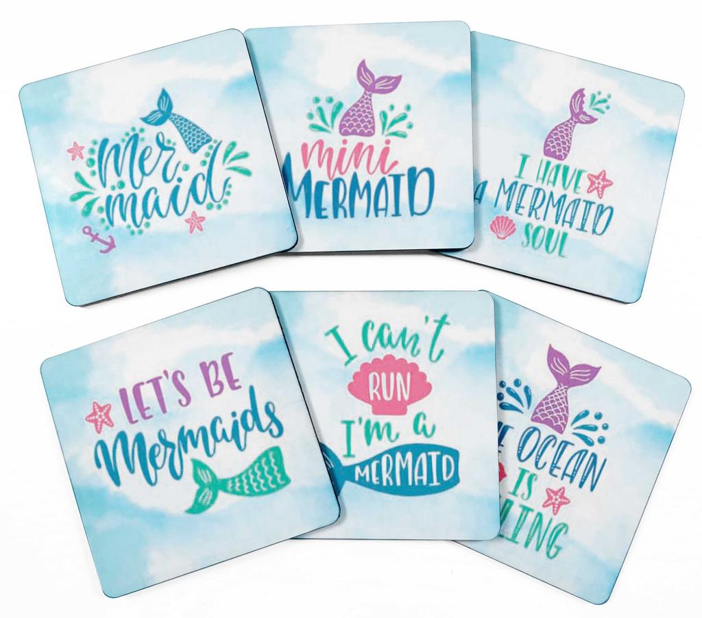 Inkdotpot Set of 6 Drink Coasters Decorative Non,Slip Cork Base 4-inch Square Printed Coasters Easy Clean