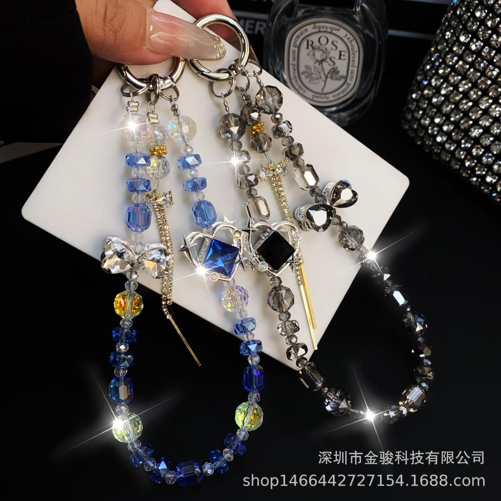New High-Quality Phone Chain Creative Heart Zircon Hanging Chain Crystal Ins Style Bow CCD Bag Strap Short