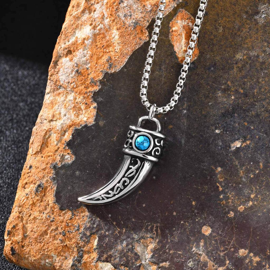 Vintage Horn Charms Necklace for Men Boys,Wateproof Natural Stone Pendant,Ethnic Style Accessories Gift