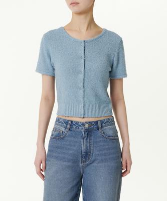 Musinsa Standard Woman Women'S Fancy Yarn Round Neck Short Sleeve Cardigan [Sky Blue]